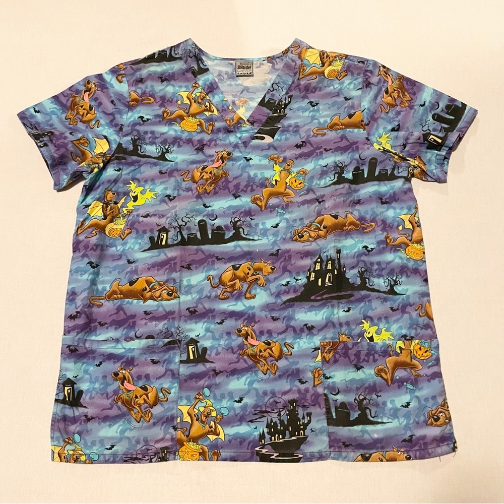 Vtg 1997 Scooby-Doo Halloween Scrub Top Haunted House Bats Cartoon Network